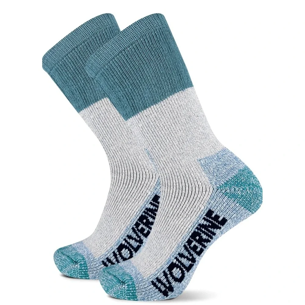 Wolverine Mens Upland Thermal Boot Crew Socks 2 Pair Pack Gray Blue Size Lg 7-12